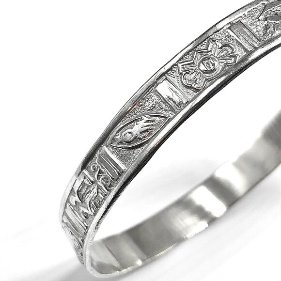 Vintage Mayan Idol Design Sterling Silver Bangle Bracelet - Picture 9 of 10